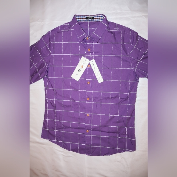 Coofandy Long Sleeve Purple & White Checkered, Orange Button Down Shirt, M. NWT. - Picture 2 of 12